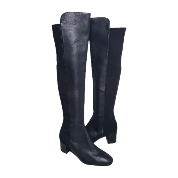 Stuart Weitzman 50/50 Gillian OTK high Boot  Black Leather stretch  Sz 9  NEW - Picture 1 of 10